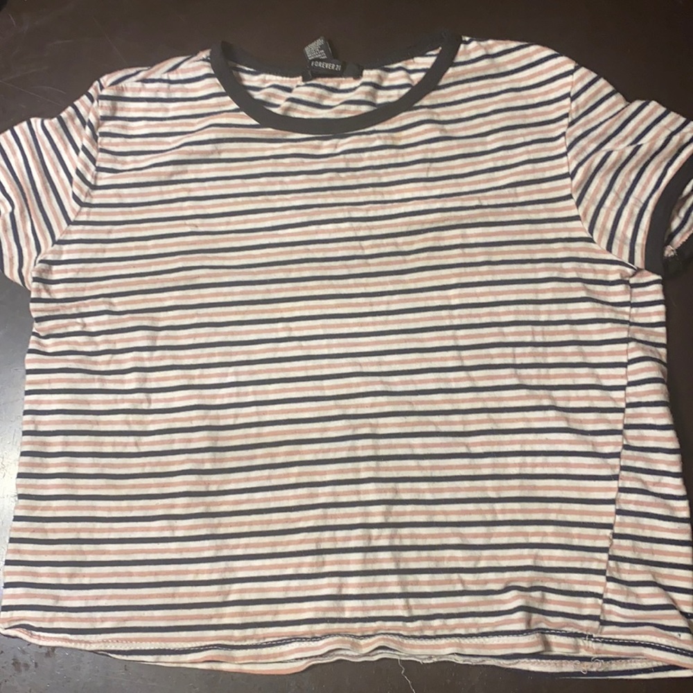 Light pink , black and white striped shirt